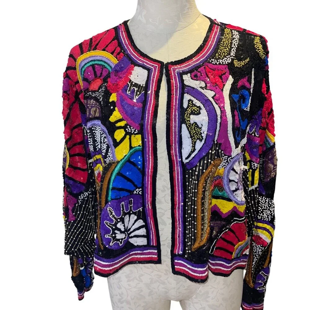 Judith Ann Creations Vintage Womens Beaded Cropped Jacket Size Large Multicolor - Picture 2 of 16